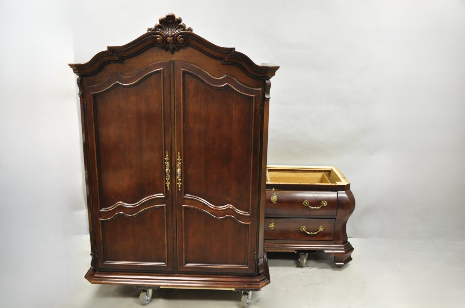 Century Furniture Cardella Cherry Wood Bombe Armoire Wardrobe Dresser TV Cabinet