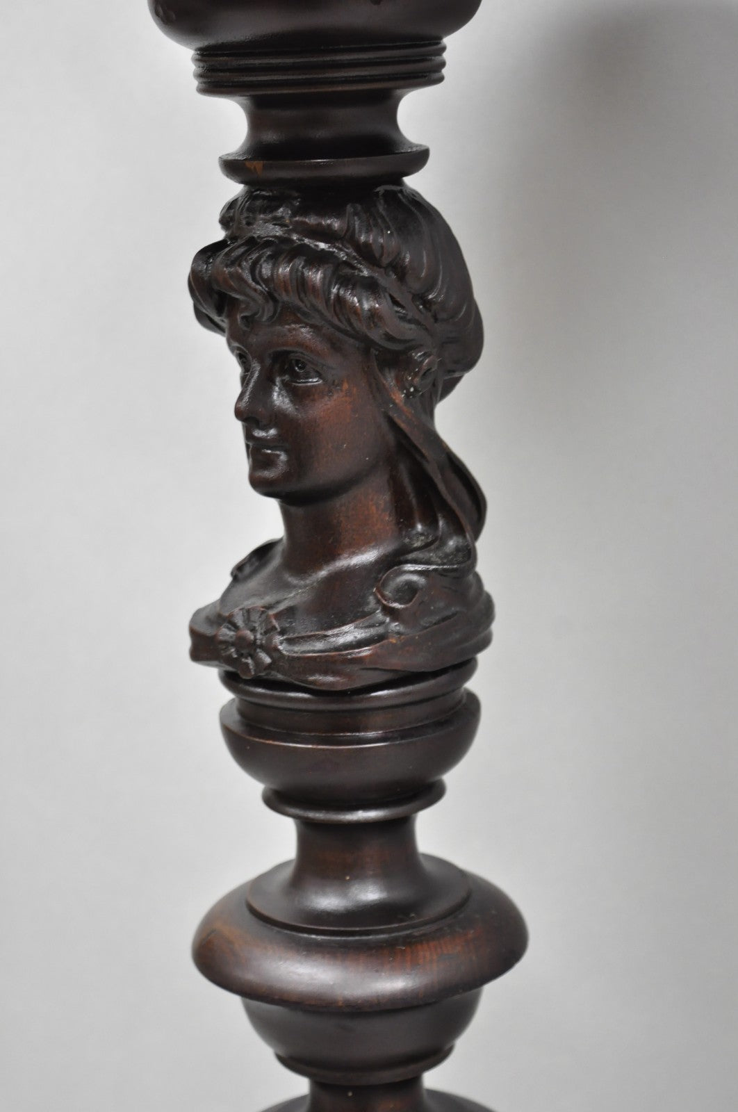 Antique French Renaissance Maiden Bust Column Mahogany Pedestal Plant Stand