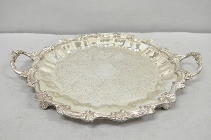 Vintage Victorian Silver Plated Round Scalloped Twin Handle Bar Serving Tray