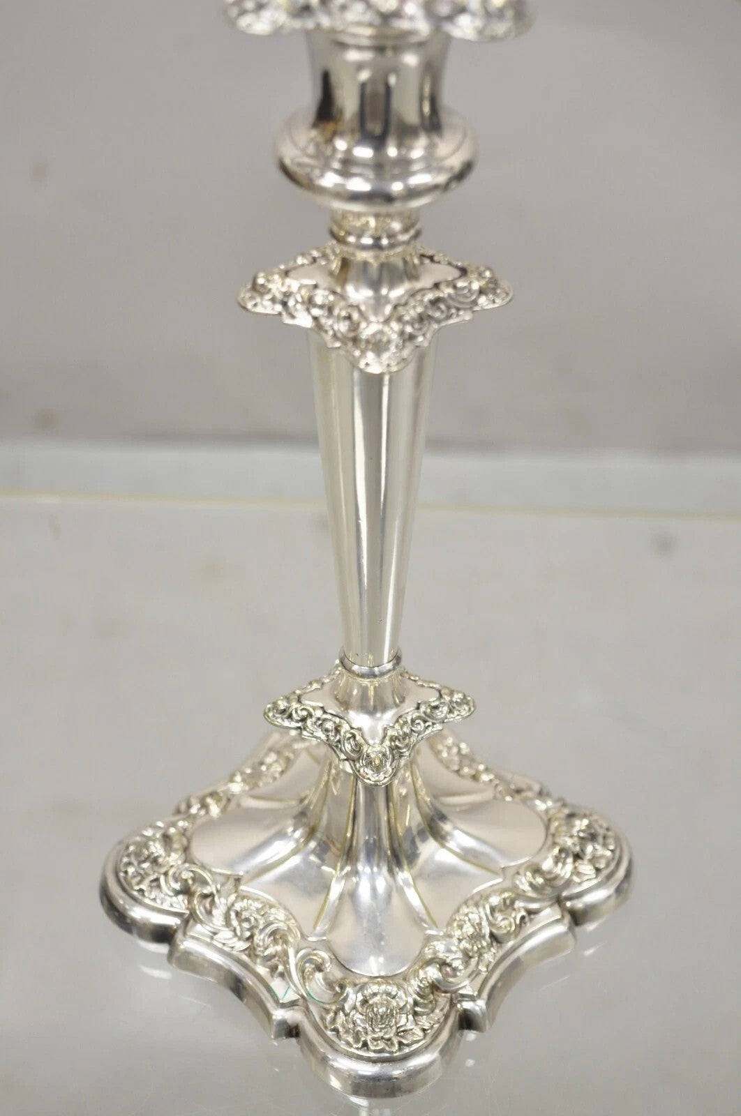 Antique Gorham Floral Repousse Twin Arm Silver Plated Candlestick Candelabra