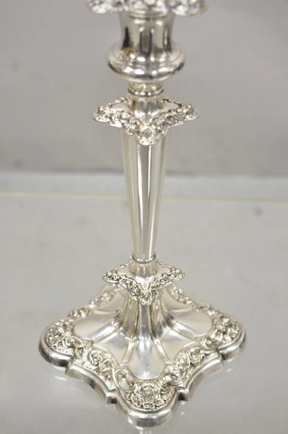 Antique Gorham Floral Repousse Twin Arm Silver Plated Candlestick Candelabra