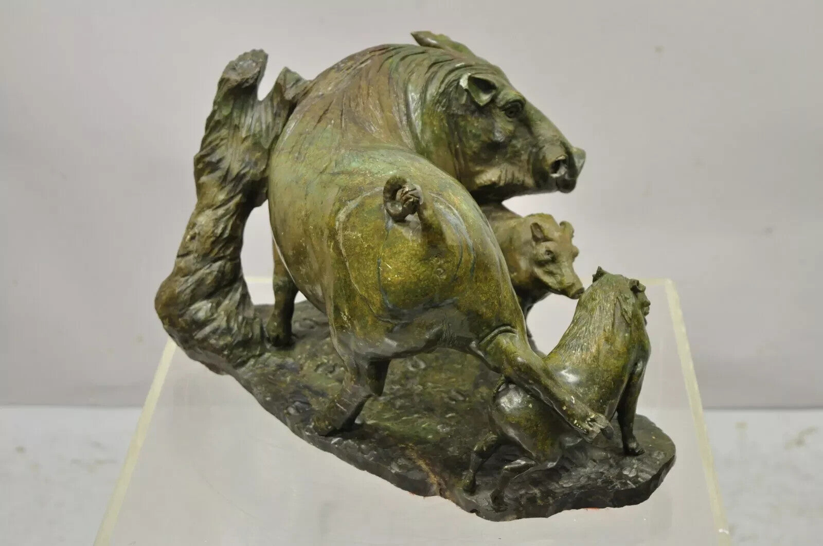 James Tandi African Wild Boar Green Carved Verdite Hardstone Sculpture Figure