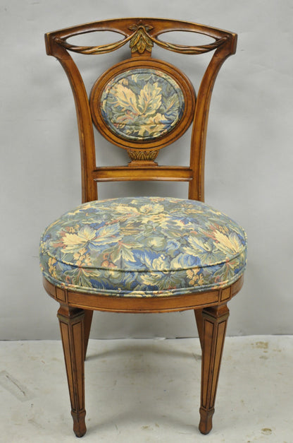 Vintage French Regency Style Carved Walnut Drape Back Dining Side Chair Set of 4