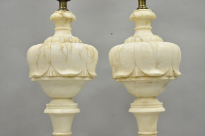 Antique French Empire Carved Italian White Marble Victorian Table Lamps - a Pair