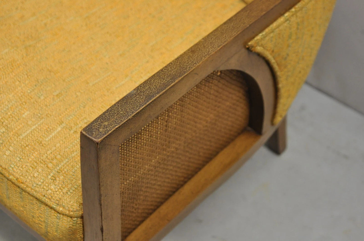 Mid Century Modern Hollywood Regency Sculpted Wood & Cane Lounge Chairs - Pair