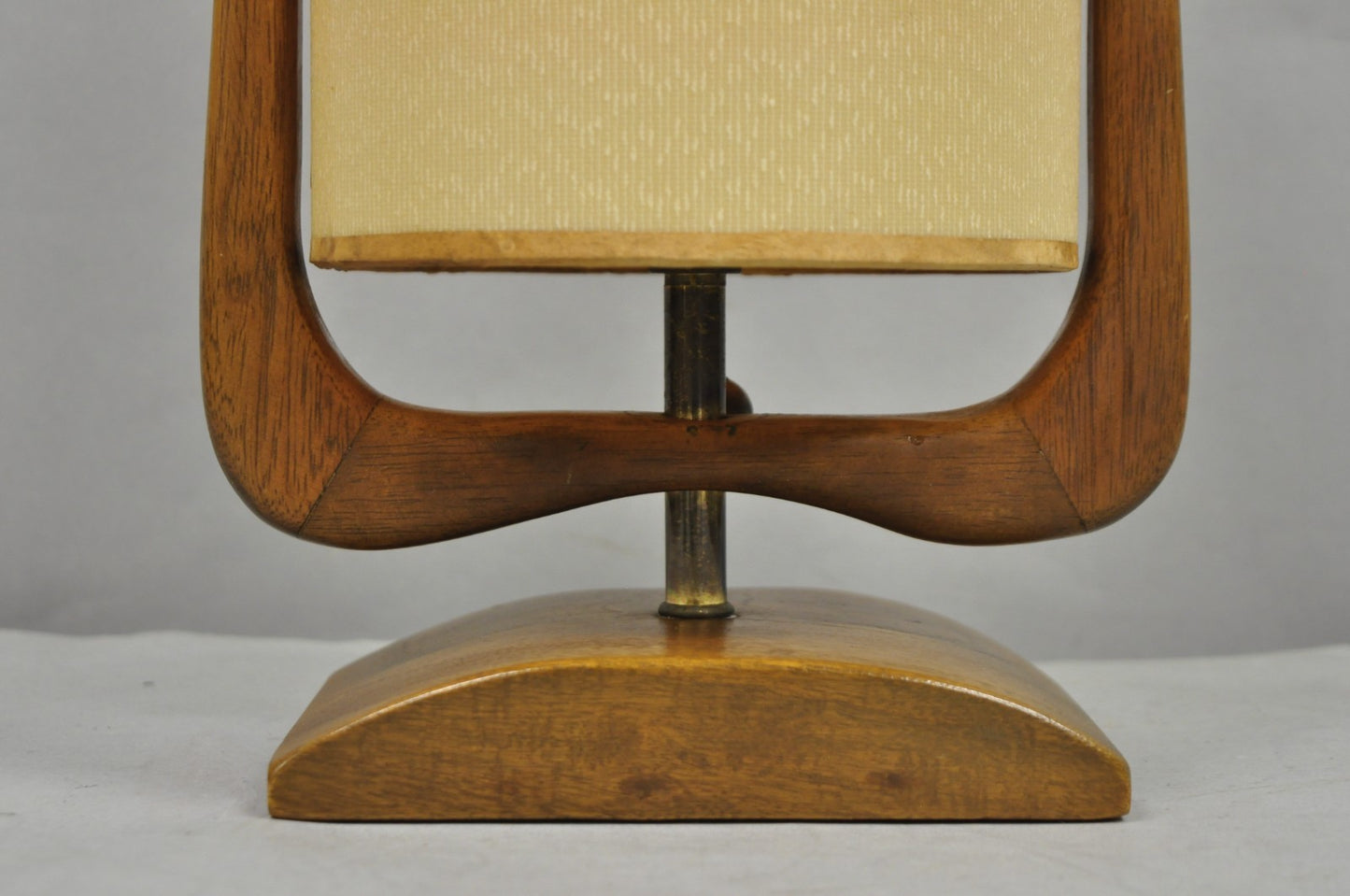Vintage Mid Century Modern Sculpted Walnut Small Table Lamp w/ Shade by Modeline