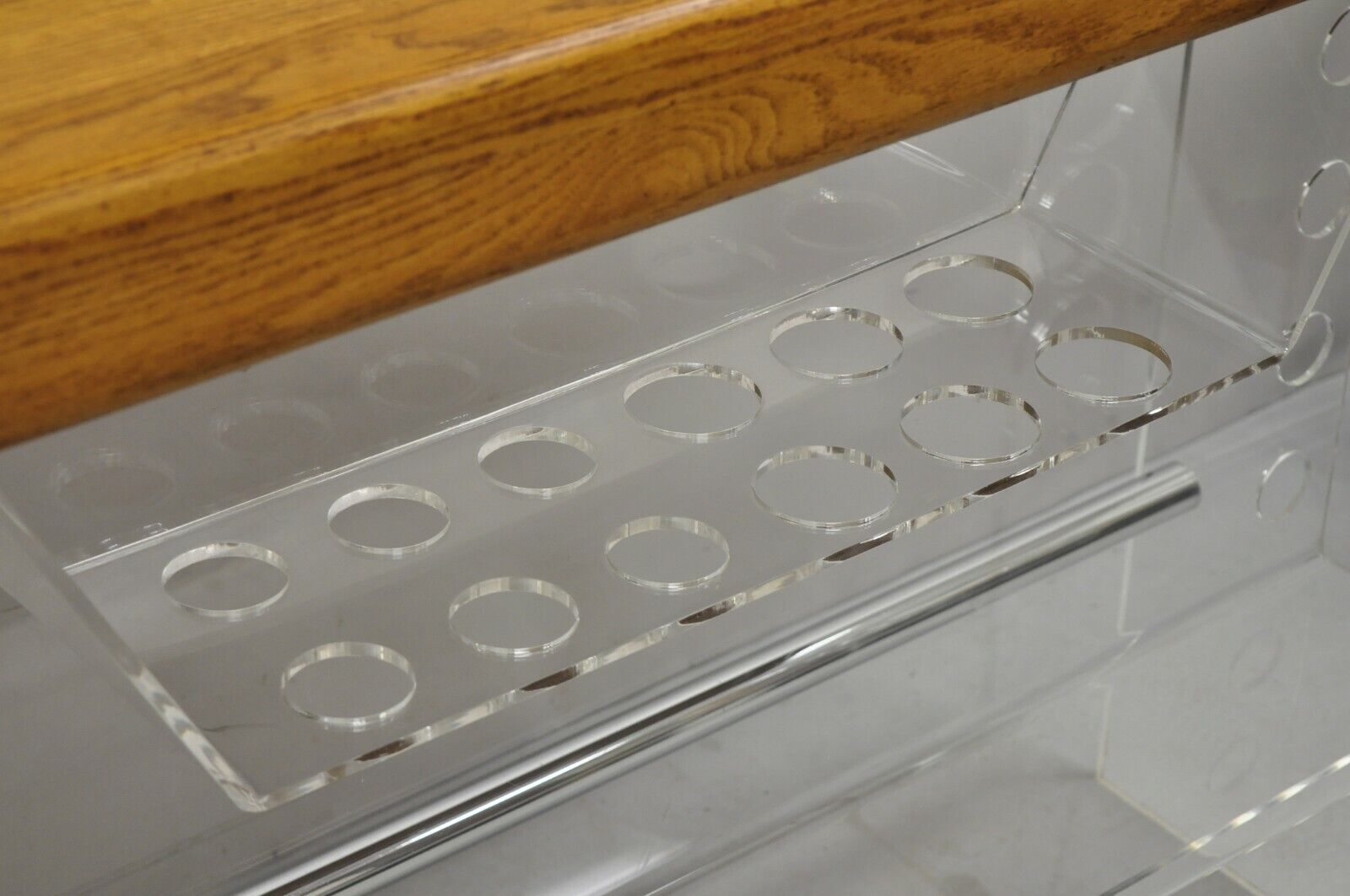Mid Century Modern Lucite and Oak Wood Butcher Block Top Wine Bar Table