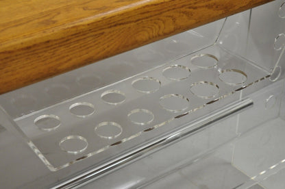 Mid Century Modern Lucite and Oak Wood Butcher Block Top Wine Bar Table