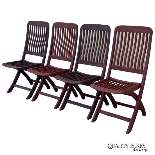 Slatted Teak Wood Garden Patio Folding Chairs by Outdoor Classics - Set of 4
