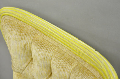 Vintage French Hollywood Regency Yellow Tufted Drape Carved Side Chairs - a Pair