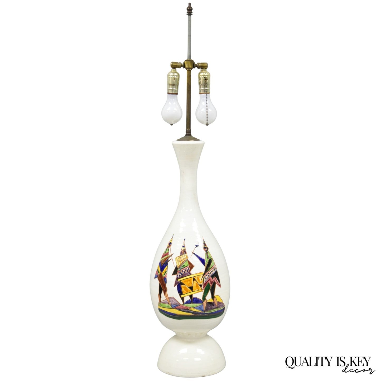 Vintage Italian Mid Century Modern Terracotta Pottery "Peru" Painted Table Lamp