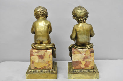 Antique French Louis XV Bronze Putti Children "Arts & Literature" Figures - Pair