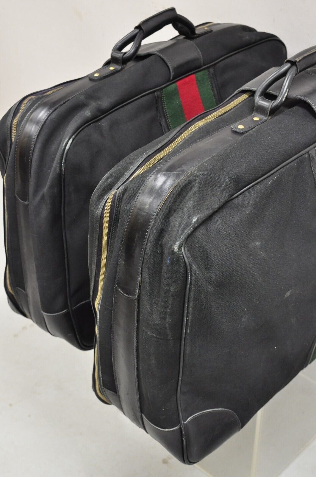 Vintage Gucci Black Canvas and Leather Suitcase Luggage His and Hers Set - 2 Pcs