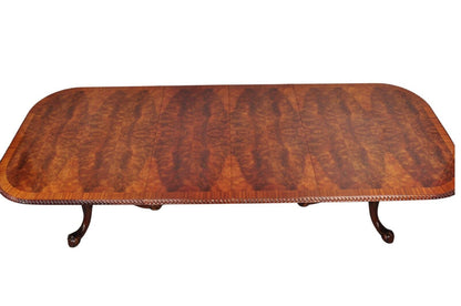 Chippendale Style Flame Mahogany Ball and Claw Dining Room Table w/ 2 Leaves