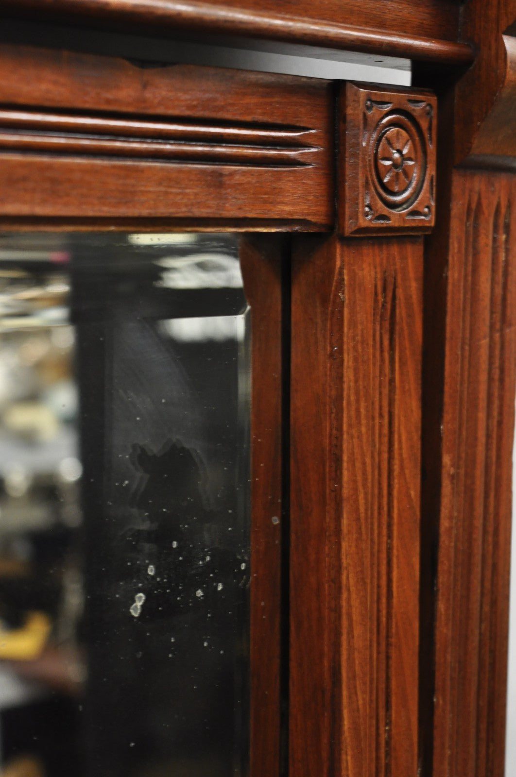 Antique Eastlake Victorian Burl Walnut Marble Top Washstand Dresser w/ Mirror