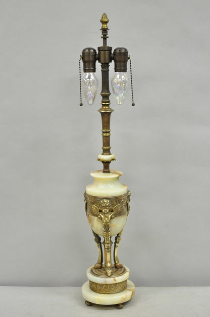 Antique French Neoclassical Louis XV Onyx Urn Figural Bronze Cherub Table Lamp