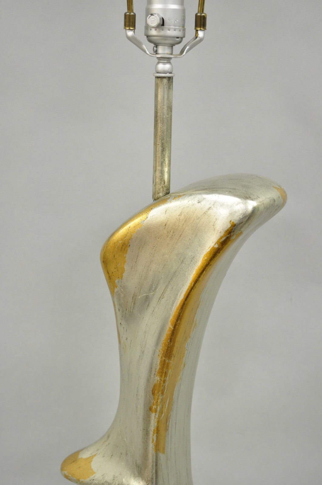 Vintage Brutalist Silver Gold Leaf Sculptural Ceramic Large Abstract Table Lamp
