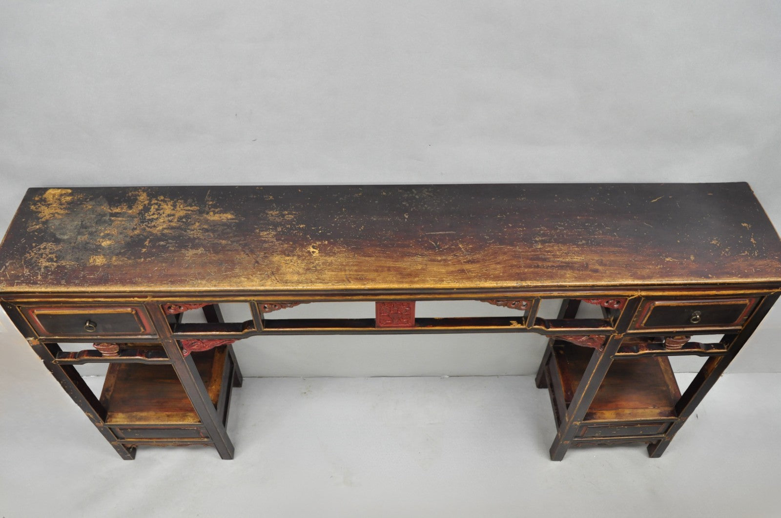 Antique Chinese Carved Hardwood Altar Console Table Sideboard Buffet w/ Drawers