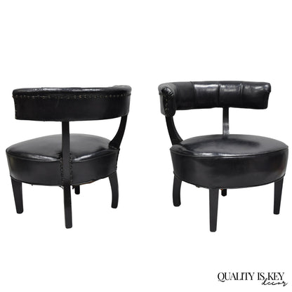 Vintage Mid Century Modern Low Black Barrel Back Lounge Club Chairs - a Pair
