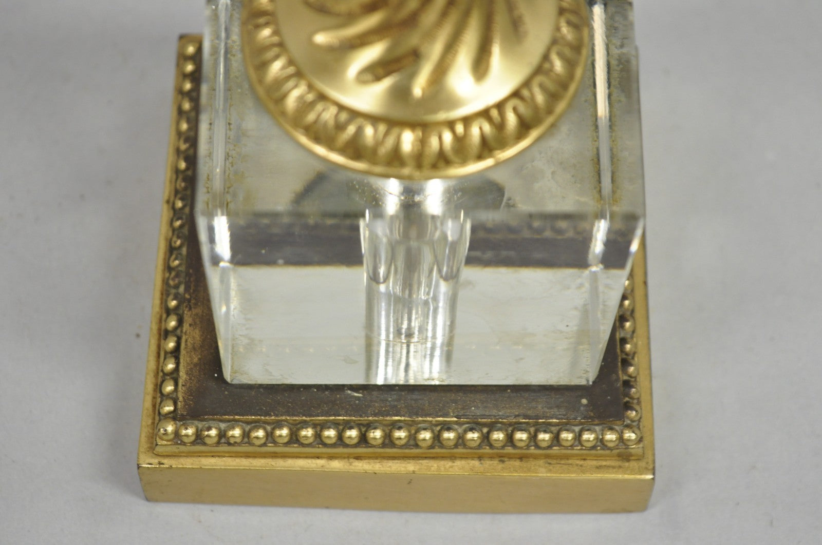 Antique French Empire Brass & Glass Classical Lyre Harp Small Boudoir Table Lamp