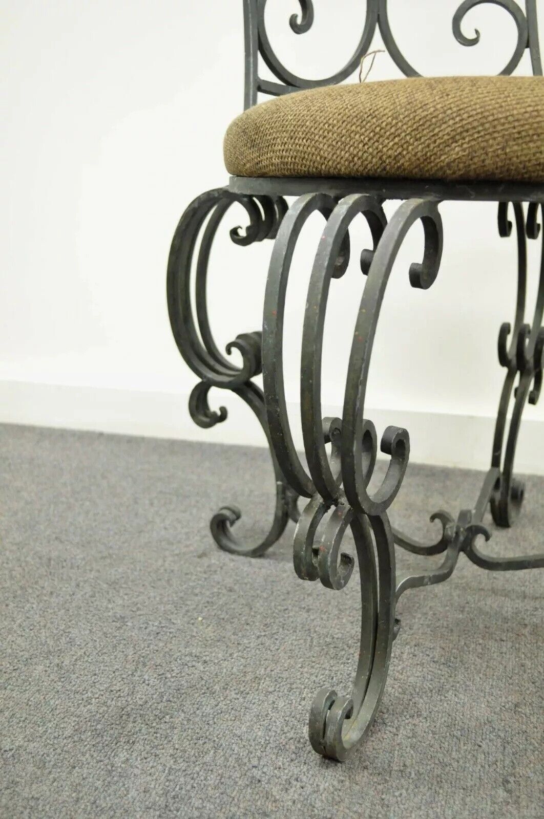 Vintage French Art Nouveau Style Hand Forged Scrolling Wrought Iron Side Chair