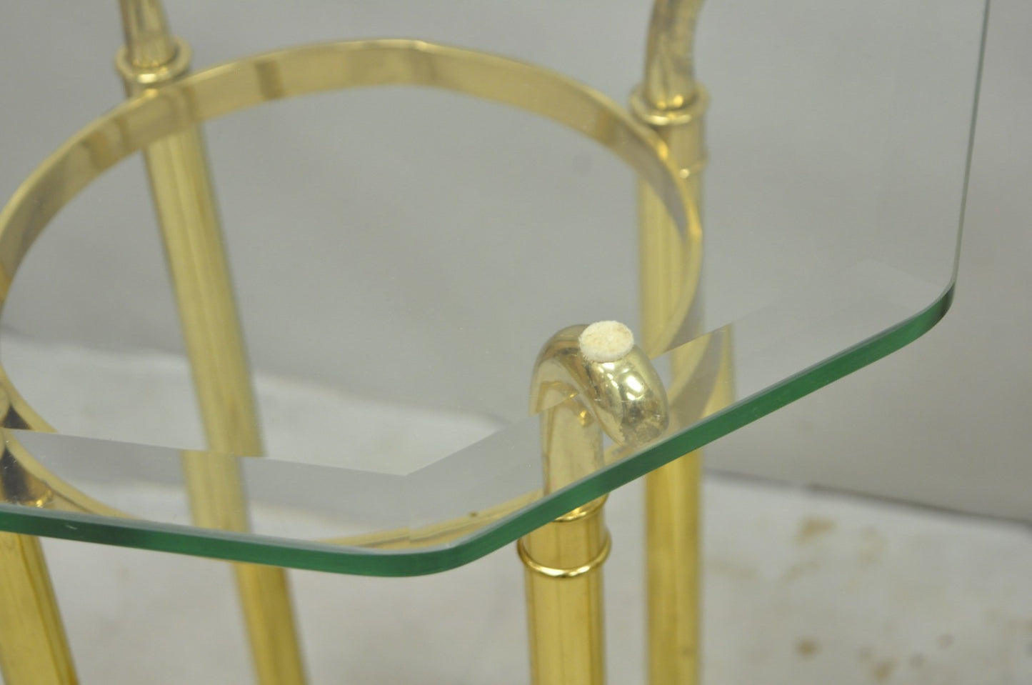 Vintage Hollywood Regency Brass Hoof Foot Glass Top Graduating Side Table - Pair