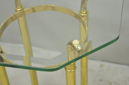 Vintage Hollywood Regency Brass Hoof Foot Glass Top Graduating Side Table - Pair