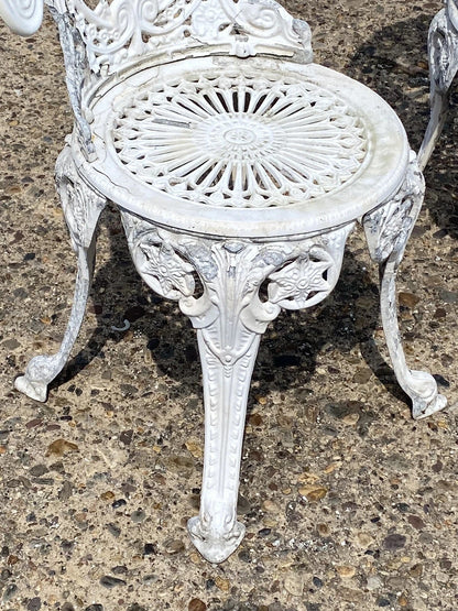 Cast Aluminum Antique Victorian Style Outdoor Garden Bistro Side Chairs - Pair