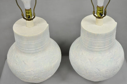 Vintage Postmodern Beach House Ceramic Plaster White Bulbous Table Lamps, a Pair