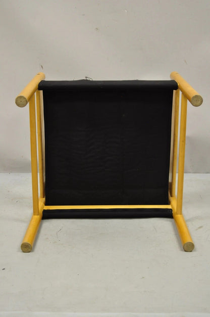 Vintage Mid Century Modern Scandinavian Black Canvas Birch Wood Lounge Chair