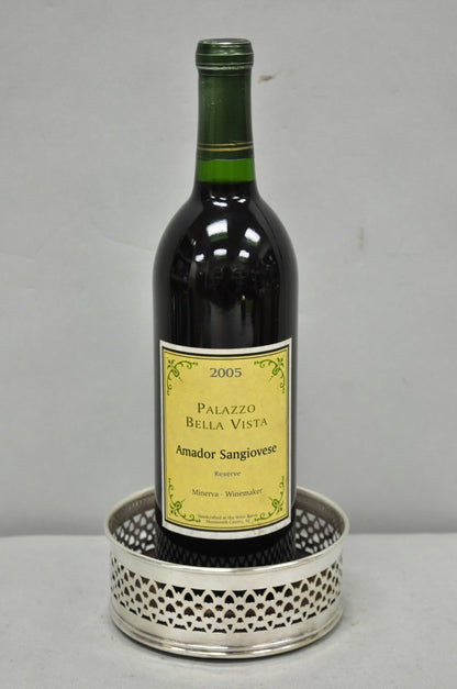 Vintage English Victorian Wood & Silver Plated Bar Wine Bottle Coaster - a Pair