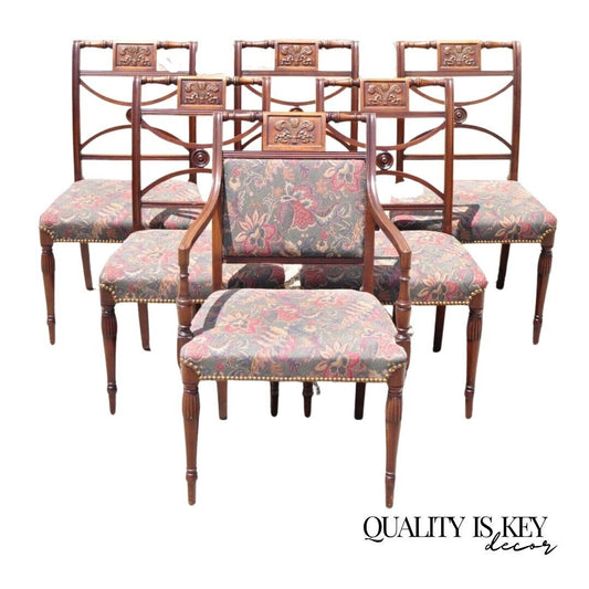 Vintage Mahogany English Sheraton Style Dining Chairs Prince of Wales - Set of 6