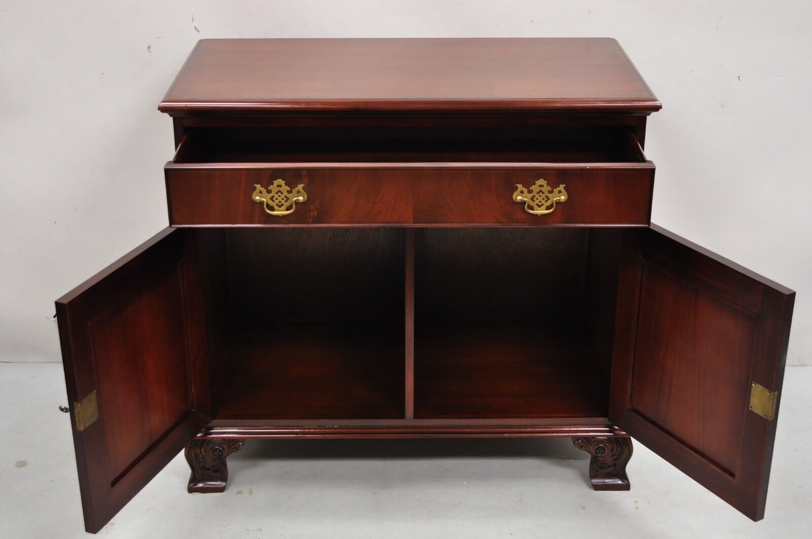 Georgian Chippendale Style Carved Mahogany One Drawer Server Cabinet Buffet