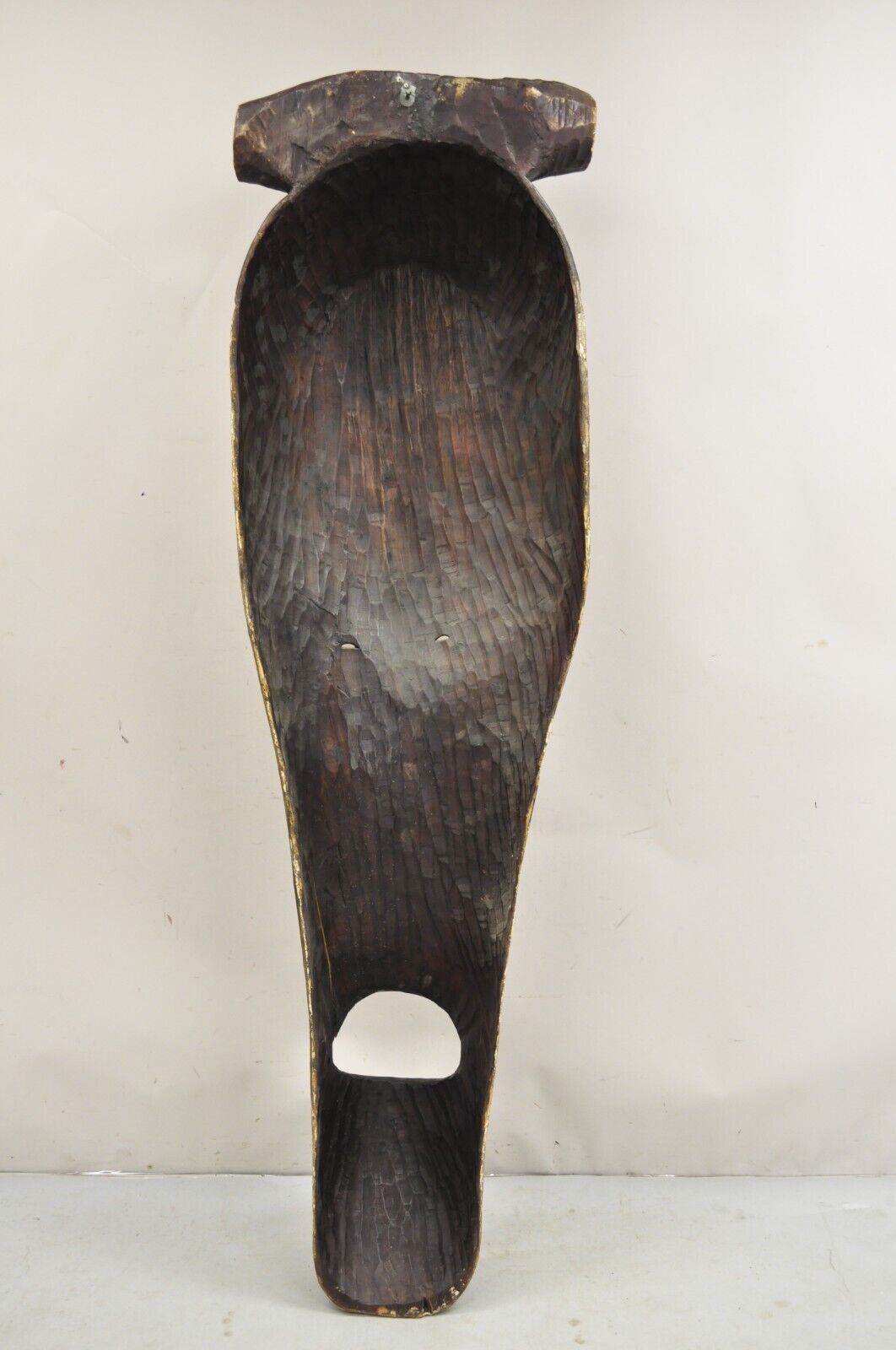 Large 80" Gabon African Carved Wood Elongated Fang Ngil Mask Sculpture Statue