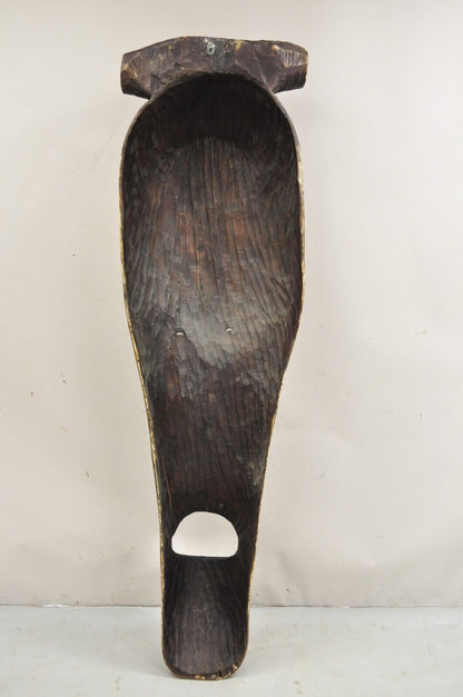 Large 80" Gabon African Carved Wood Elongated Fang Ngil Mask Sculpture Statue