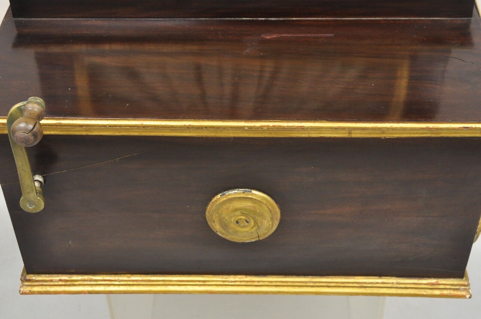 Antique English Victorian Hand Crank Mahogany Case Portable Upright Barrel Piano
