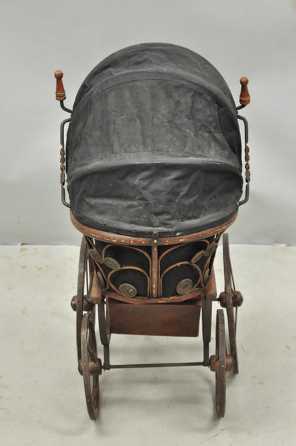 Antique Victorian Bentwood Small Child Size Decorative Baby Buggy Carriage