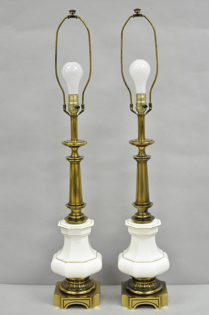 Vintage Stiffel Empire Style Burnished Brass & Porcelain Table Lamps (B) - Pair