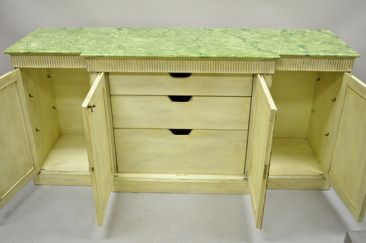 Vintage Italian Neoclassical Buffet Sideboard Credenza Green Faux Marble Top