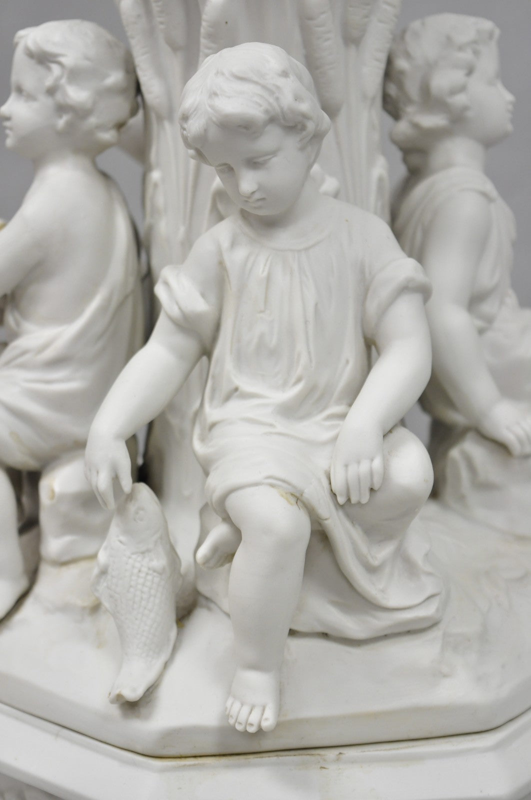 Vintage French Bisque White Porcelain Maritime Figural Cherubs Table Lamp