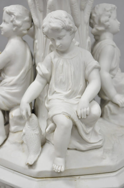 Vintage French Bisque White Porcelain Maritime Figural Cherubs Table Lamp