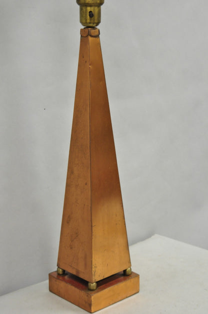 Vintage Architectural Mid Century Modern Copper Metal Obelisk Pyramid Table Lamp