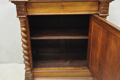Antique Renaissance Revival Oak Wood Spiral Barley Twist Jelly Liquor Cabinet