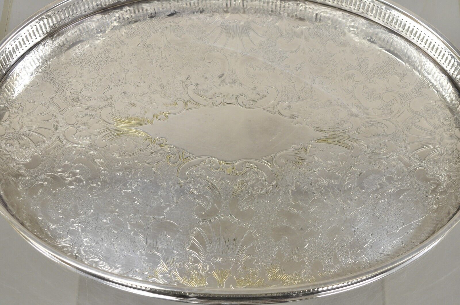 Vintage Sheffield England Victorian Style Oval Platter Tray w/ Raised Gallery