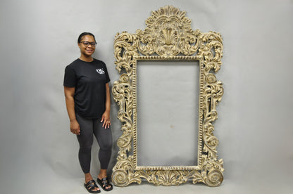 Large 78" Italian Baroque Rococo White Distress Painted Mirror Art Picture Frame