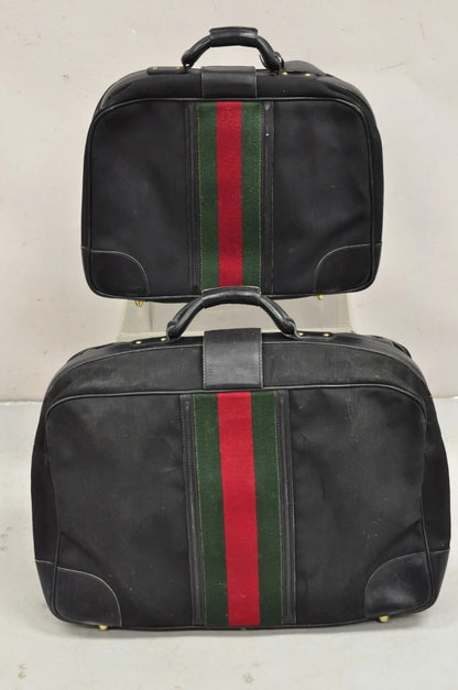 Vintage Gucci Black Canvas & Leather Suitcase Luggage Travel Bag Set - 2 Pcs