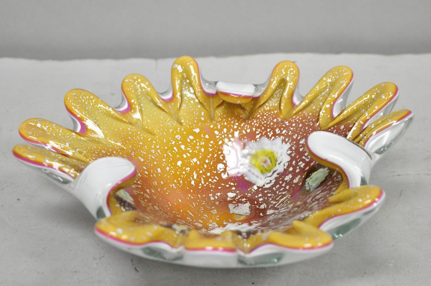 Vintage Murano Italian Art Glass Millefiori Clam Shell Candy Dish Bowl (A)