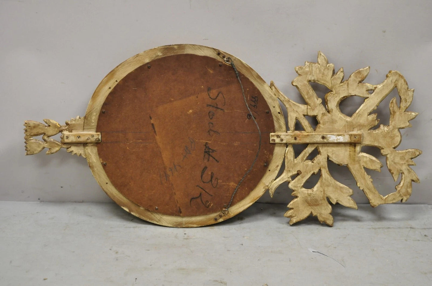 Antique Italian Regency Carved Wood Round Cream & Gold Wall Mirror by M Grieve