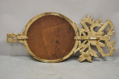 Antique Italian Regency Carved Wood Round Cream & Gold Wall Mirror by M Grieve