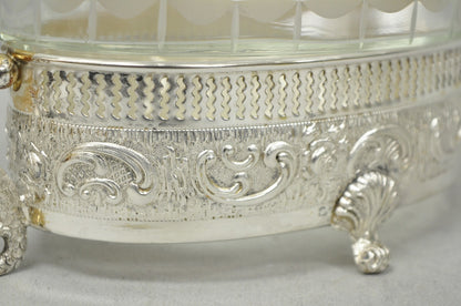 Vintage Italian Regency Silver Plated Dolphin Handle Glass Candy Dish Jardiniere